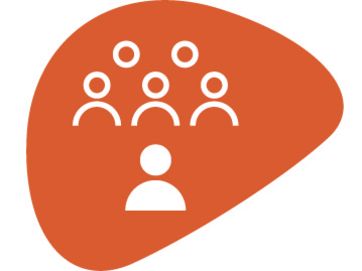 Führung leben Vor einer organischen orangen Form liegt ein weißes Personensymbol ohne Geschlechtszuordnung